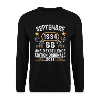 Septembre 1934 88 Ans Anniversaire Idée Cadeau - Sweat-shirt Unisexe - noir - Devant - Alina (178cm) & Michal (187cm)