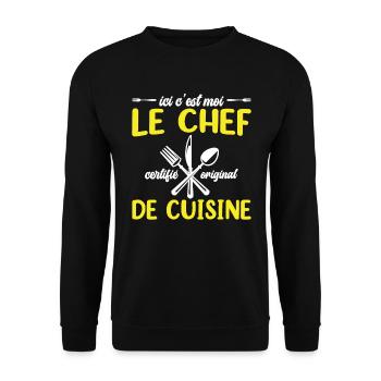 Ici C'est Moi Le Chef Cuisine Restaurant Cuisinier - Sweat-shirt Unisexe - noir - Devant - Alina (178cm) & Michal (187cm)