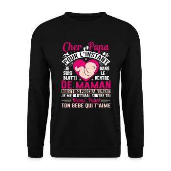 Naissance Enceinte Humour Idée Cadeau Papa Amour - Sweat-shirt Unisexe - noir - Devant - Alina (178cm) & Michal (187cm)