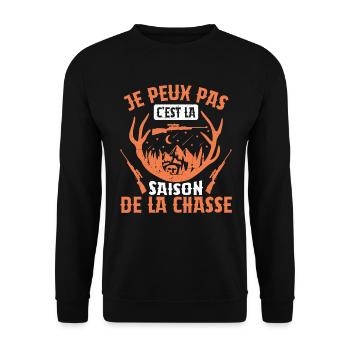 Je Peux Pas C'est La Saison De La Chasse Chasser - Sweat-shirt Unisexe - noir - Devant - Alina (178cm) & Michal (187cm)