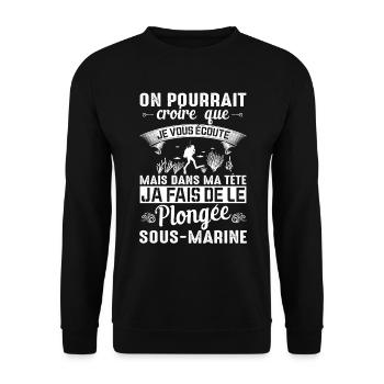 Dans Ma Tête Je Fais De La Plongée Piscine Sport - Sweat-shirt Unisexe - noir - Devant - Alina (178cm) & Michal (187cm)