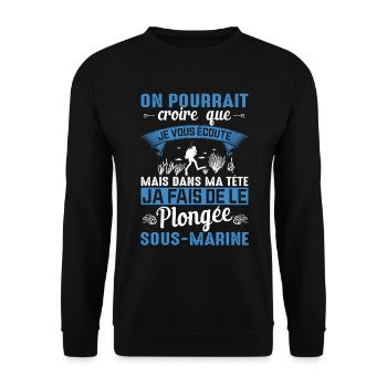 Dans Ma Tête Je Fais De La Plongée Piscine Sport - Sweat-shirt Unisexe - noir - Devant - Alina (178cm) & Michal (187cm)