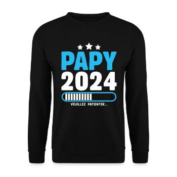 Papy 2024 Idée Cadeau Fête Des Pères Cool Annonce - Sweat-shirt Unisexe - noir - Devant - Alina (178cm) & Michal (187cm)