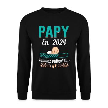 Papy En 2024 Idée Cadeau Cool Grossesse Humour - Sweat-shirt Unisexe - noir - Devant - Alina (178cm) & Michal (187cm)