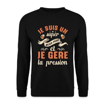 Super Beau-père Papa Idée Cadeau Fête Des Pères - Sweat-shirt Unisexe - noir - Devant - Alina (178cm) & Michal (187cm)