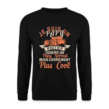 Papy Routier Cadeau Anniversaire Transport Route - Sweat-shirt Unisexe - noir - Devant - Alina (178cm) & Michal (187cm)