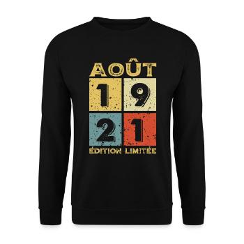 Août 1921 Original Idée Cadeau Anniversaire - Sweat-shirt Unisexe - noir - Devant - Alina (178cm) & Michal (187cm)