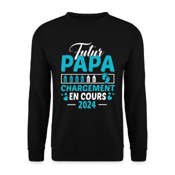 Futur Papa 2024 Idée Cadeau Annonce Grossesse - Sweat-shirt Unisexe - noir - Devant - Alina (178cm) & Michal (187cm)