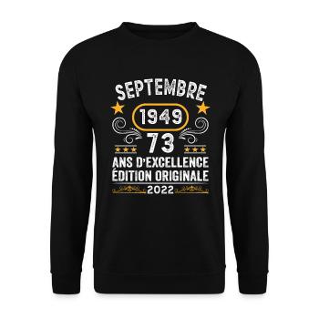 Septembre 1949 73 Ans Anniversaire Idée Cadeau - Sweat-shirt Unisexe - noir - Devant - Alina (178cm) & Michal (187cm)