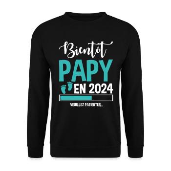 Bientôt Papy En 2024 Idée Cadeau Annonce Grossesse - Sweat-shirt Unisexe - noir - Devant - Alina (178cm) & Michal (187cm)