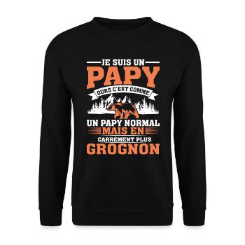 Papy Ours Plus Grognon Anniversaire Noël Cadeau - Sweat-shirt Unisexe - noir - Devant - Alina (178cm) & Michal (187cm)