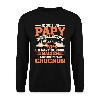 Papy Ours Plus Grognon Anniversaire Noël Cadeau - Sweat-shirt Unisexe - noir - Devant - Alina (178cm) & Michal (187cm)