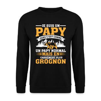 Papy Ours Plus Grognon Anniversaire Noël Cadeau - Sweat-shirt Unisexe - noir - Devant - Alina (178cm) & Michal (187cm)