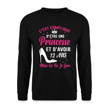 Princesse 12 Ans Anniversaire Idée Cadeau Licorne - Sweat-shirt Unisexe - noir - Devant - Alina (178cm) & Michal (187cm)