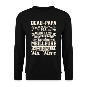 Beau-papa Beau-père Papa Bonus Fête Des Pères Noël - Sweat-shirt Unisexe - noir - Devant - Alina (178cm) & Michal (187cm)