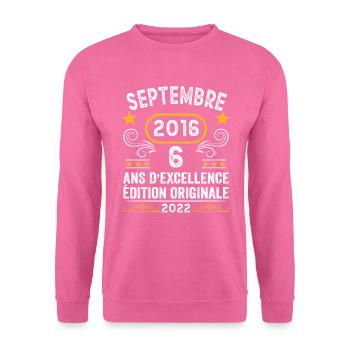 septembre 2016 6 ans - Sweat-shirt Unisexe - rose - Devant