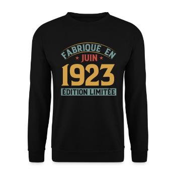 Fabriqué En Juin 1923 Anniversaire Cadeau Vintage - Sweat-shirt Unisexe - noir - Devant - Alina (178cm) & Michal (187cm)
