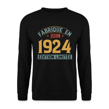 Fabriqué En Juin 1924 Anniversaire Cadeau Vintage - Sweat-shirt Unisexe - noir - Devant - Alina (178cm) & Michal (187cm)