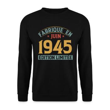 Fabriqué En Juin 1945 Anniversaire Cadeau Vintage - Sweat-shirt Unisexe - noir - Devant - Alina (178cm) & Michal (187cm)