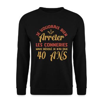 Je N'ai Que 40 Ans Anniversaire Cadeau Vintage Âge - Sweat-shirt Unisexe - noir - Devant - Alina (178cm) & Michal (187cm)