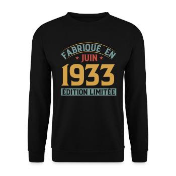 Fabriqué En Juin 1933 Anniversaire Cadeau Vintage - Sweat-shirt Unisexe - noir - Devant - Alina (178cm) & Michal (187cm)