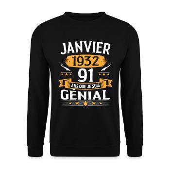 Janvier 1932 91 Ans Anniversaire Vintage Cadeau - Sweat-shirt Unisexe - noir - Devant - Alina (178cm) & Michal (187cm)
