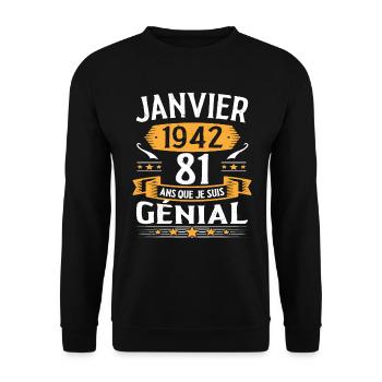 Janvier 1942 81 Ans Anniversaire Vintage Cadeau - Sweat-shirt Unisexe - noir - Devant - Alina (178cm) & Michal (187cm)