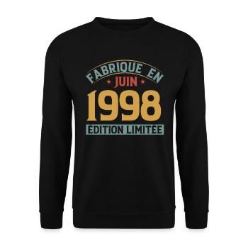 Fabriqué En Juin 1998 Anniversaire Cadeau Vintage - Sweat-shirt Unisexe - noir - Devant - Alina (178cm) & Michal (187cm)