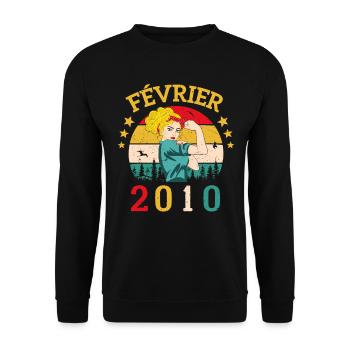 Février 2010 anniversaire idée cadeau vintage 2010 - Sweat-shirt Unisexe - noir - Devant - Alina (178cm) & Michal (187cm)