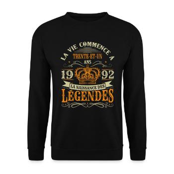 31 Ans 1992 Joyeux Anniversaire Vintage Perfection - Sweat-shirt Unisexe - noir - Devant - Alina (178cm) & Michal (187cm)
