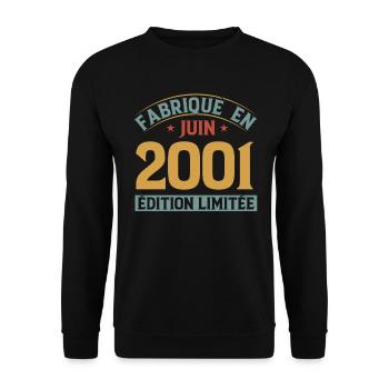 Fabriqué En Juin 2001 Anniversaire Cadeau Vintage - Sweat-shirt Unisexe - noir - Devant - Alina (178cm) & Michal (187cm)