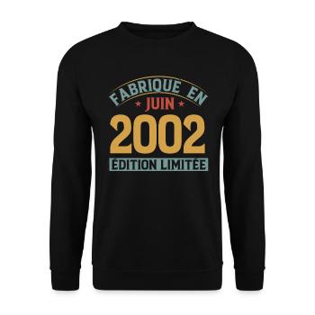 Fabriqué En Juin 2002 Anniversaire Cadeau Vintage - Sweat-shirt Unisexe - noir - Devant - Alina (178cm) & Michal (187cm)