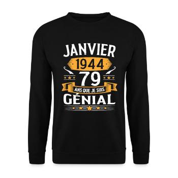 Janvier 1944 79 Ans Anniversaire Vintage Cadeau - Sweat-shirt Unisexe - noir - Devant - Alina (178cm) & Michal (187cm)
