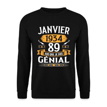 Janvier 1934 89 Ans Anniversaire Vintage Cadeau - Sweat-shirt Unisexe - noir - Devant - Alina (178cm) & Michal (187cm)