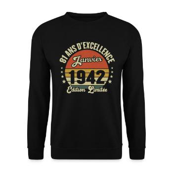 81 Ans Janvier 1942 Anniversaire Vintage Cadeau - Sweat-shirt Unisexe - noir - Devant - Alina (178cm) & Michal (187cm)