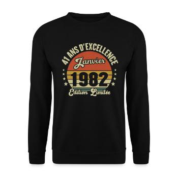 41 Ans Janvier 1982 Anniversaire Vintage Cadeau - Sweat-shirt Unisexe - noir - Devant - Alina (178cm) & Michal (187cm)
