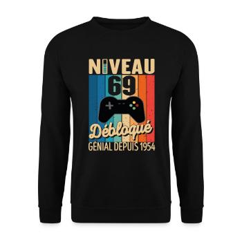 69 Ans 1954 Anniversaire Cadeau Citation Gamer - Sweat-shirt Unisexe - noir - Devant - Alina (178cm) & Michal (187cm)