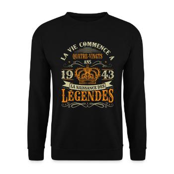 80 Ans 1943 Joyeux Anniversaire Vintage Perfection - Sweat-shirt Unisexe - noir - Devant - Alina (178cm) & Michal (187cm)