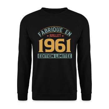Fabriqué En Juillet 1961 Anniversaire Vintage 1961 - Sweat-shirt Unisexe - noir - Devant - Alina (178cm) & Michal (187cm)