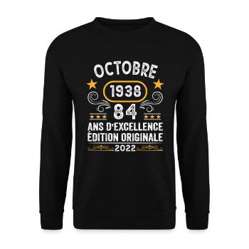Octobre 1938 84 Ans Anniversaire Idée Cadeau Rétro - Sweat-shirt Unisexe - noir - Devant - Alina (178cm) & Michal (187cm)