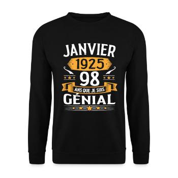 Janvier 1925 98 Ans Anniversaire Vintage Cadeau - Sweat-shirt Unisexe - noir - Devant - Alina (178cm) & Michal (187cm)
