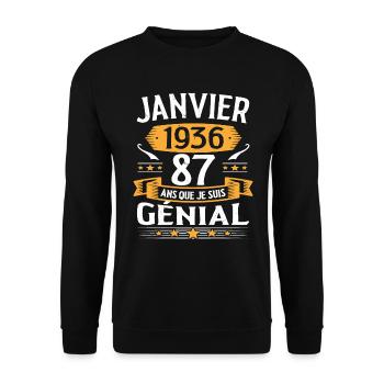 Janvier 1936 87 Ans Anniversaire Vintage Cadeau - Sweat-shirt Unisexe - noir - Devant - Alina (178cm) & Michal (187cm)