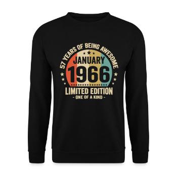 57 Ans Janvier 1966 Anniversaire Cadeau Vintage - Sweat-shirt Unisexe - noir - Devant - Alina (178cm) & Michal (187cm)