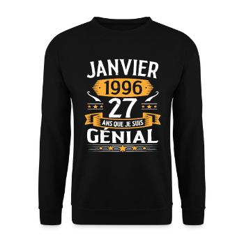 Janvier 1996 27 Ans Anniversaire Vintage Cadeau - Sweat-shirt Unisexe - noir - Devant - Alina (178cm) & Michal (187cm)