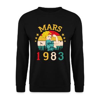 Mars 1983 Anniversaire Idée Cadeau Vintage 1983 - Sweat-shirt Unisexe - noir - Devant - Alina (178cm) & Michal (187cm)