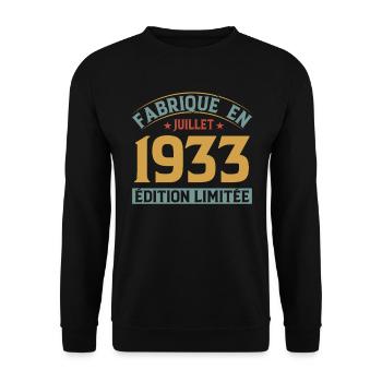 Fabriqué En Juillet 1933 Anniversaire Vintage 1933 - Sweat-shirt Unisexe - noir - Devant - Alina (178cm) & Michal (187cm)