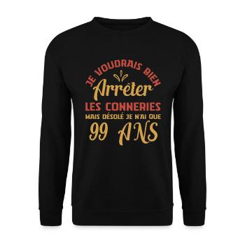 Je N'ai Que 99 Ans Anniversaire Cadeau Vintage Âge - Sweat-shirt Unisexe - noir - Devant - Alina (178cm) & Michal (187cm)