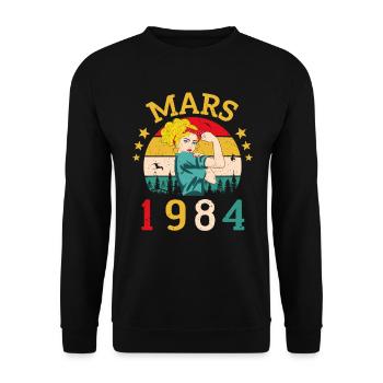 Mars 1984 Anniversaire Idée Cadeau Vintage 1984 - Sweat-shirt Unisexe - noir - Devant - Alina (178cm) & Michal (187cm)