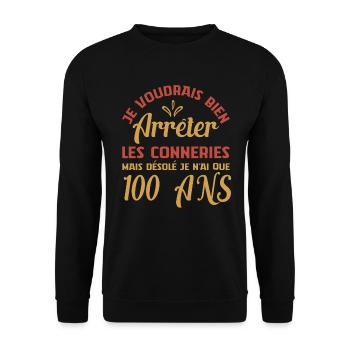 Je N'ai Que 100 Ans Anniversaire Cadeau Vintage Âg - Sweat-shirt Unisexe - noir - Devant - Alina (178cm) & Michal (187cm)