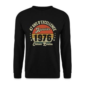 47 Ans Janvier 1976 Anniversaire Vintage Cadeau - Sweat-shirt Unisexe - noir - Devant - Alina (178cm) & Michal (187cm)